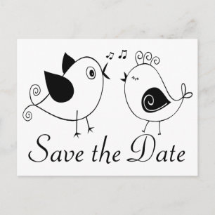 Carte Postale Lovebirds Noir Blanc Mariage Enregistrer La Date