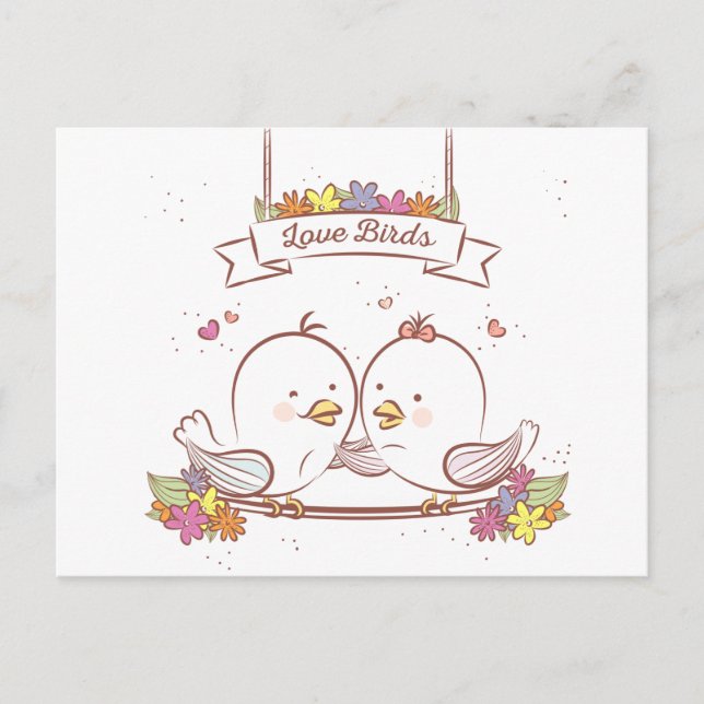Carte Postale Lovebirds Rose et Brown Mariage Amour (Devant)