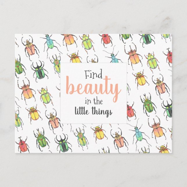 Carte Postale Lovebugs Aquarelle Beetles Trouver Beauté (Devant)