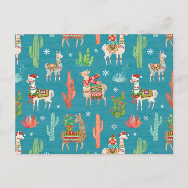 Carte Postale Lovely Llamas Noël Motif Turquoise (Devant)