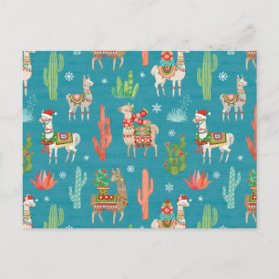 Carte Postale Lovely Llamas Noël Motif Turquoise