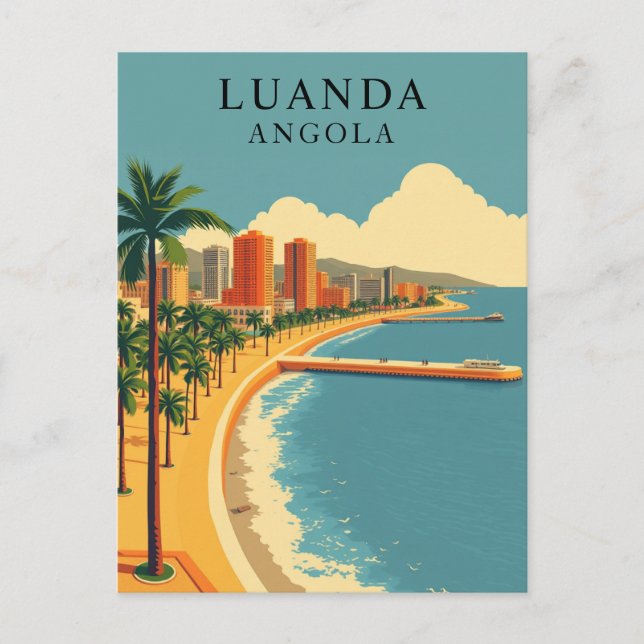 Carte Postale Luanda, Angola Beach Vintage voyage Art (Devant)
