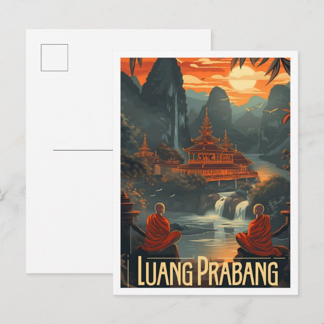 Carte Postale Luang Prabang Laos Illustration de voyage d'art Vi (Devant / Derrière)