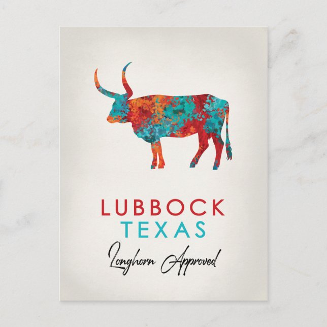Carte Postale Lubbock Texas Colorful Longhorn (Devant)