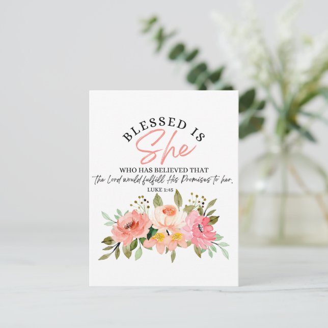 Carte Postale Luc 1:45 Béni est Elle Écriture Florale (Debout devant)