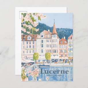 Carte Postale Lucerne Suisse Aquarelle Peinture Voyage