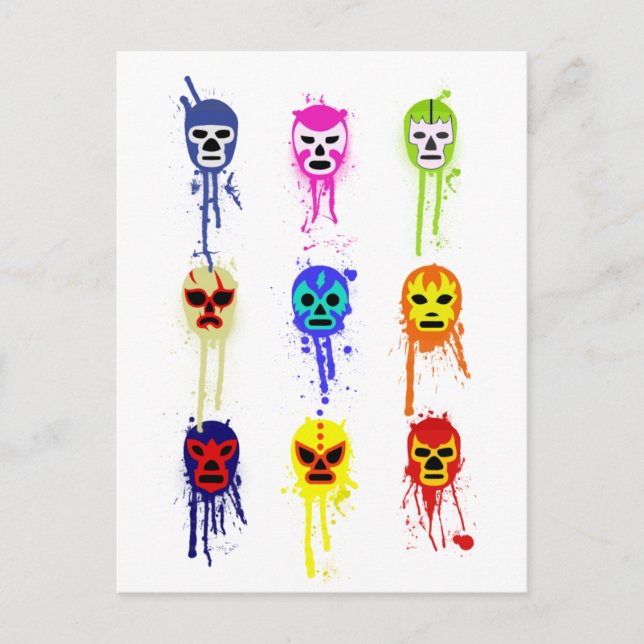 Carte Postale Lucha Libre Masque Mexicain Lutte Paint Drivers (Devant)