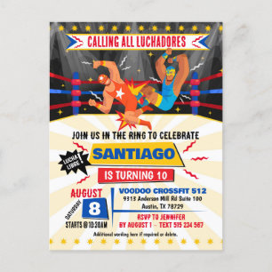 Carte Postale Lucha Libre Mexicaine Lutte Anniversaire Invitatio
