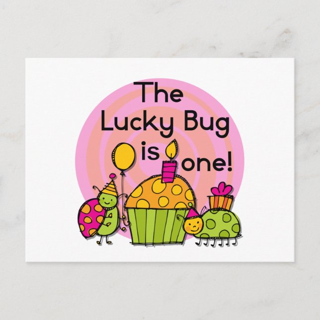 Carte Postale Lucky Bug Cupcake 1er Anniversaire Tshirts et cade (Devant)