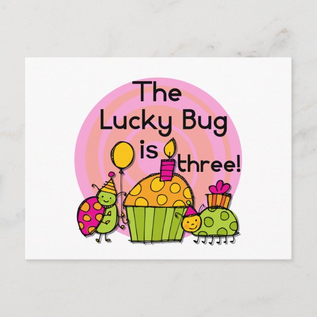 Carte Postale Lucky Bug Cupcake 3e Anniversaire Tshirts et cadea (Devant)