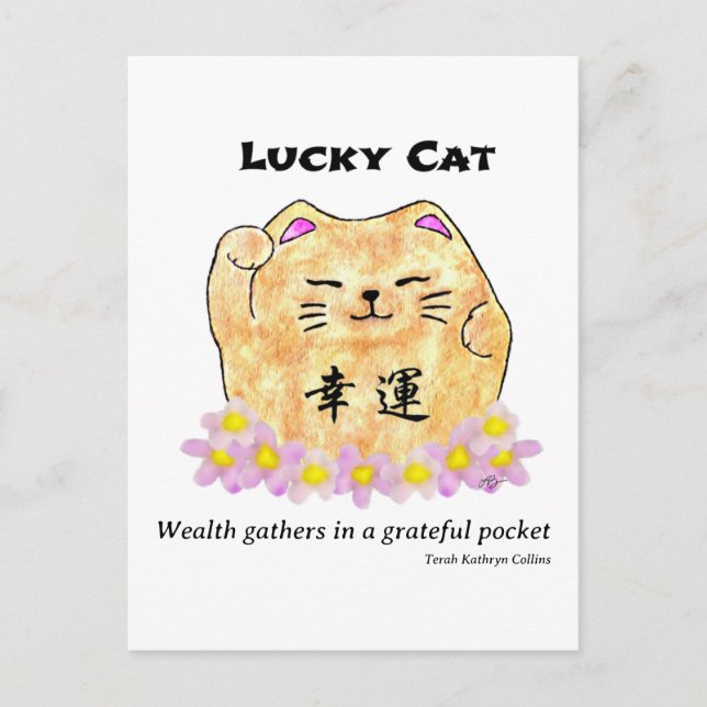 Carte Postale Lucky Cat - La richesse se rassemble dans une poch (Devant)