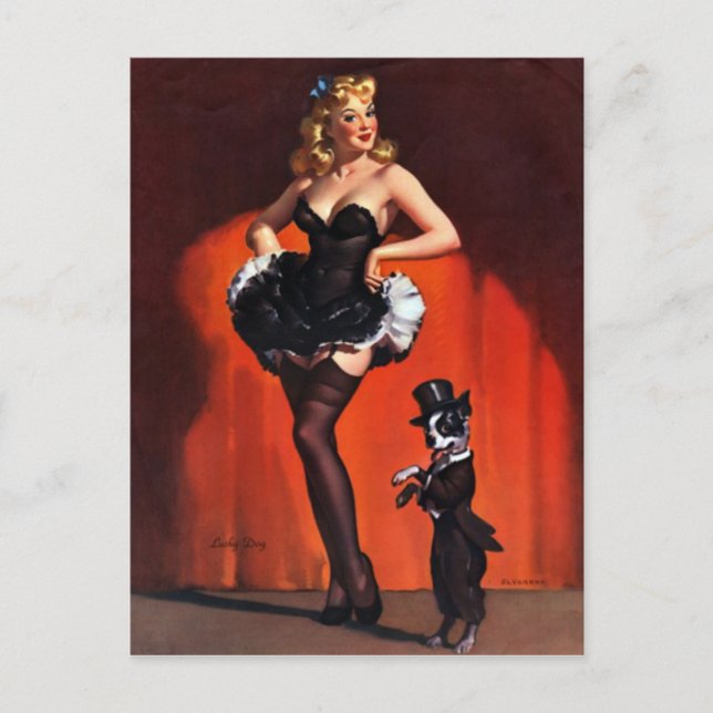 Carte Postale Lucky Dog Pin Up (Devant)