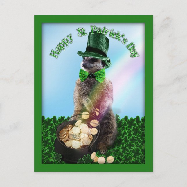 Carte Postale Lucky Meerkat avec Pot Of Gold St. Patrick's Day (Devant)