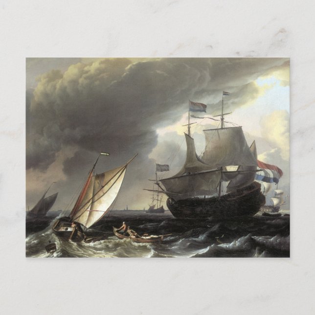 Carte Postale Ludolf Bakhuizen Navires hollandais sur une mer or (Devant)
