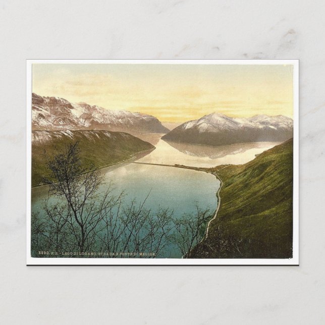 Carte Postale Lugano, route et pont à Melide, Tessin, Commutateu (Devant)