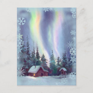 Carte Postale LUMIÈRE DU NORD & FLAKES DE NEIGE par SHARON SHARP