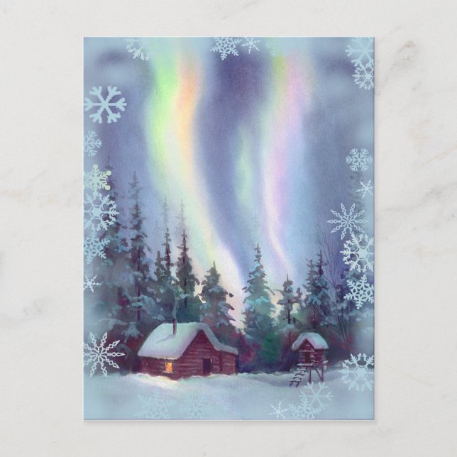Carte Postale LUMIÈRE DU NORD & FLAKES DE NEIGE par SHARON SHARP (Devant)