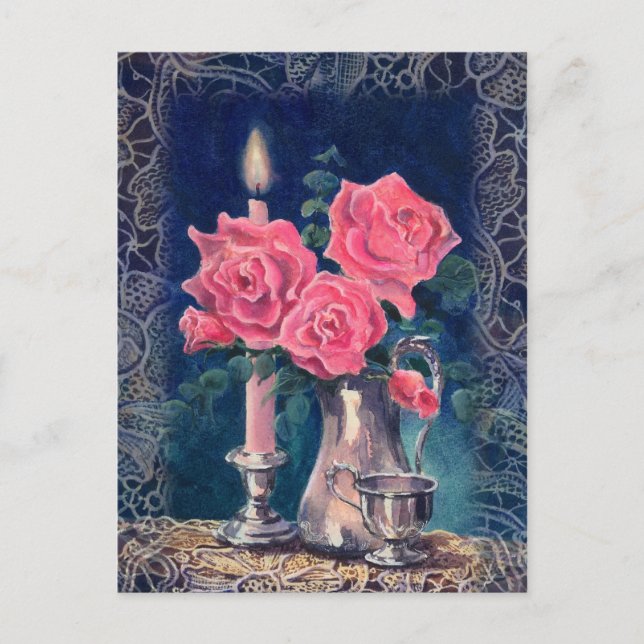 Carte Postale LUMIÈRE ET ROSES DE BOUGIES par SHARON SHARPE (Devant)