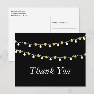Carte Postale Lumières à cordes modernes, Merci Mariage blanc/or