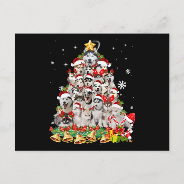 Carte Postale Lumières de sapin de Noël husky sibérien | Noël de (Devant)