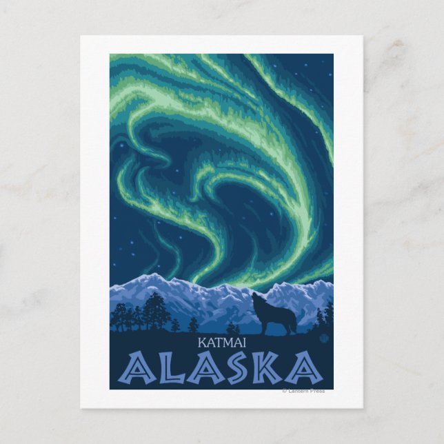 Carte Postale Lumières du Nord - Katmai, Alaska (Devant)