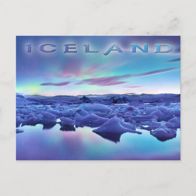 Carte Postale Lumières du Nord sur le lac Jokulsarlon, Islande (Devant)