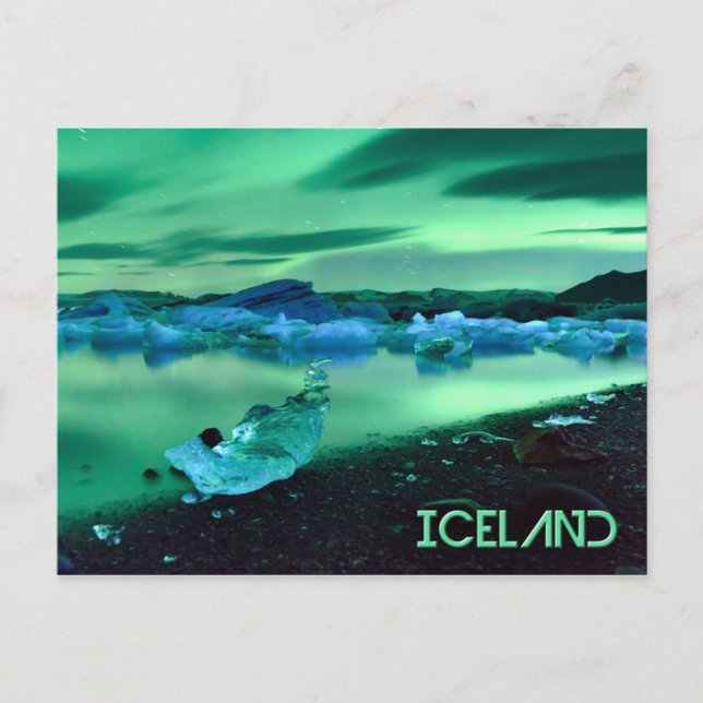 Carte Postale Lumières du Nord sur le lac Jokulsarlon, Islande (Devant)