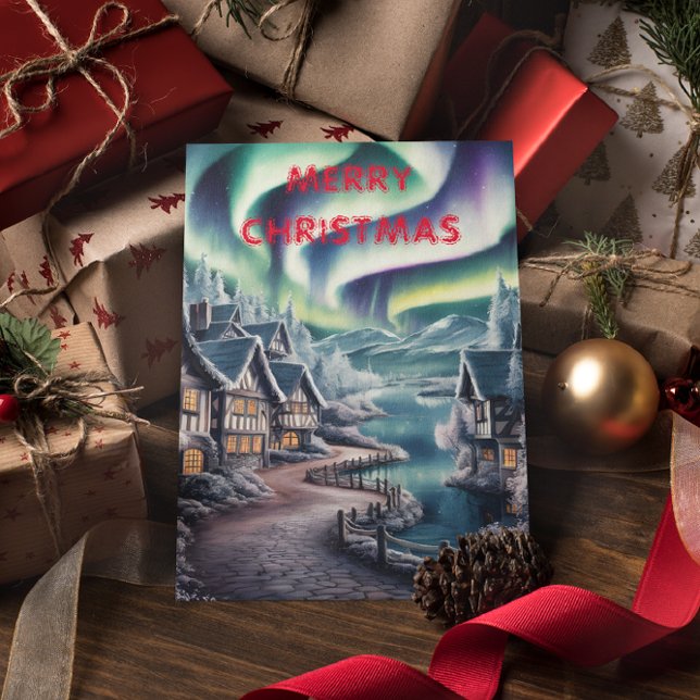 Carte Postale Lumières du Nord sur une maison charmante à Noël  (Créateur téléchargé)