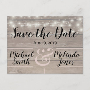 Carte Postale Lumières en bois rustique Mariage Sauvez la date