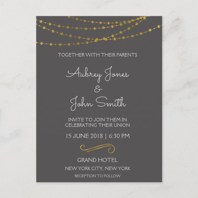 Carte Postale Lumières et Mariage de script Gold Foil (Devant)