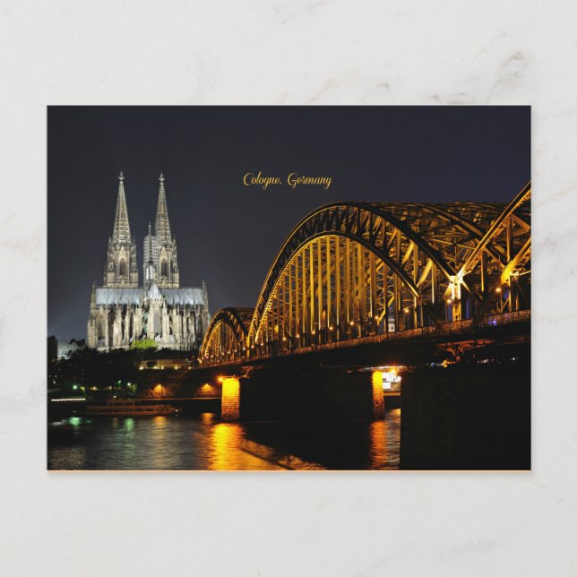 Carte Postale Lumières nocturnes de Cologne, Allemagne (Devant)