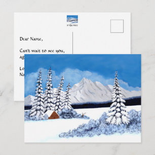 Carte postale lumineuse d'hiver enneigé