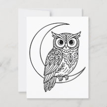 Luna Owl Line Art avec Crescent Moon