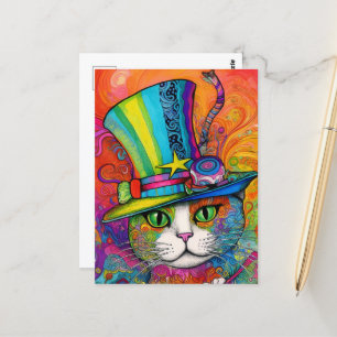 Carte Postale lunatique psychédélique Kitty coloré dans un Topha