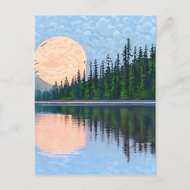 Carte Postale Lune au-dessus d'un lac (Devant)