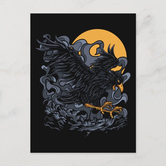 Carte Postale Lune de Corbeau Noir Effrayant (Devant)
