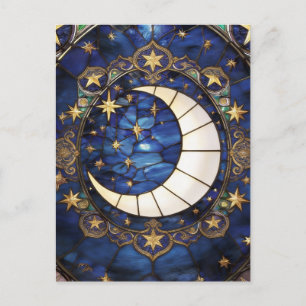 Carte Postale Lune de verre coloré ornementale croissant céleste
