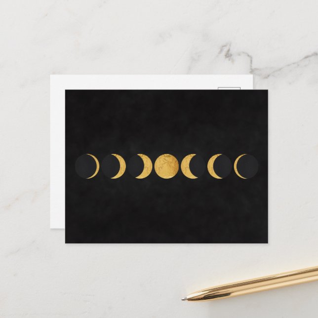 Carte Postale Lune d'or phases noir texturé arrière - plan (Devant/Arrière en situation)