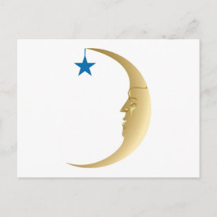 Carte Postale Lune endormie avec étoile bleue