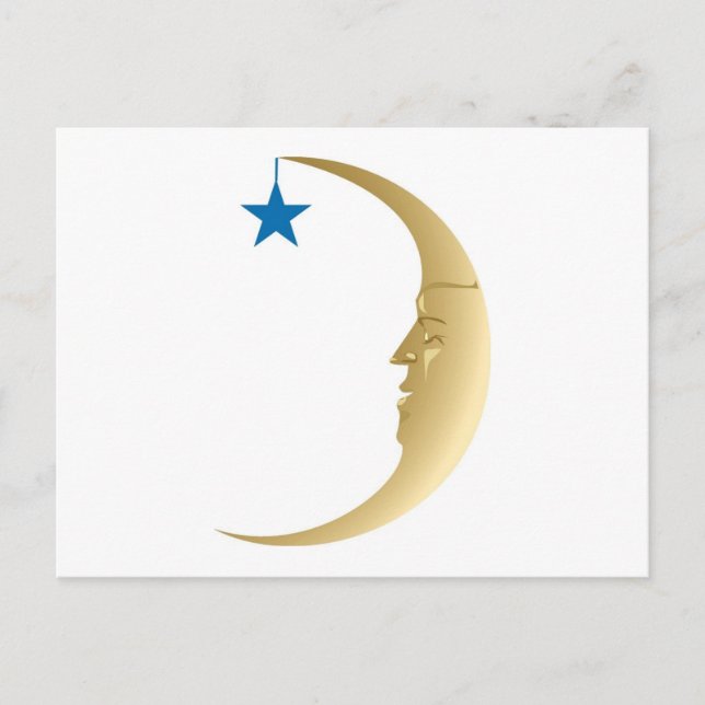 Carte Postale Lune endormie avec étoile bleue (Devant)