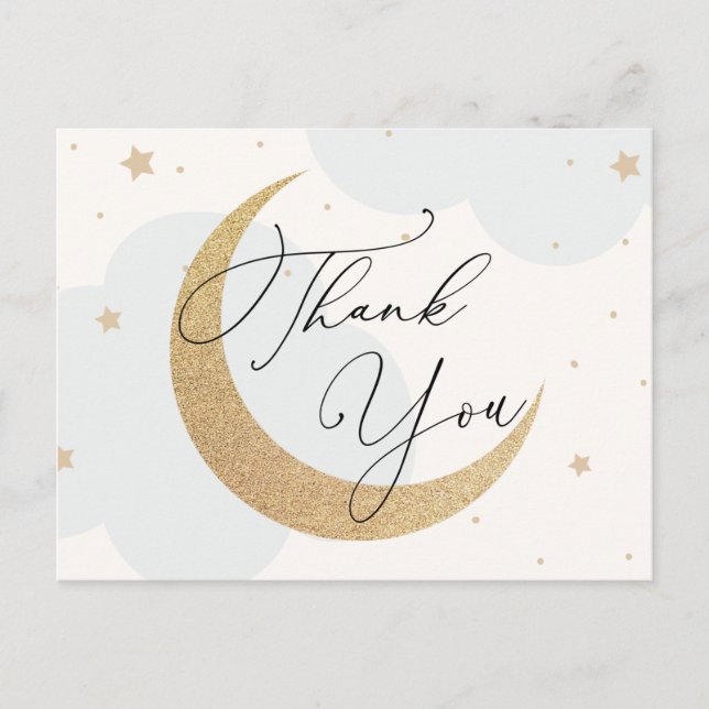 Carte Postale Lune et étoiles Baby shower bleu Merci (Devant)