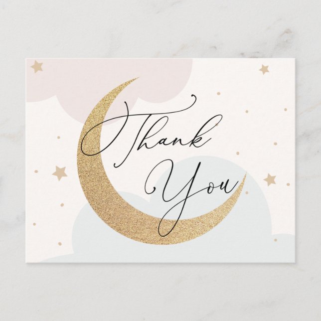 Carte Postale Lune et étoiles Baby shower Merci  (Devant)
