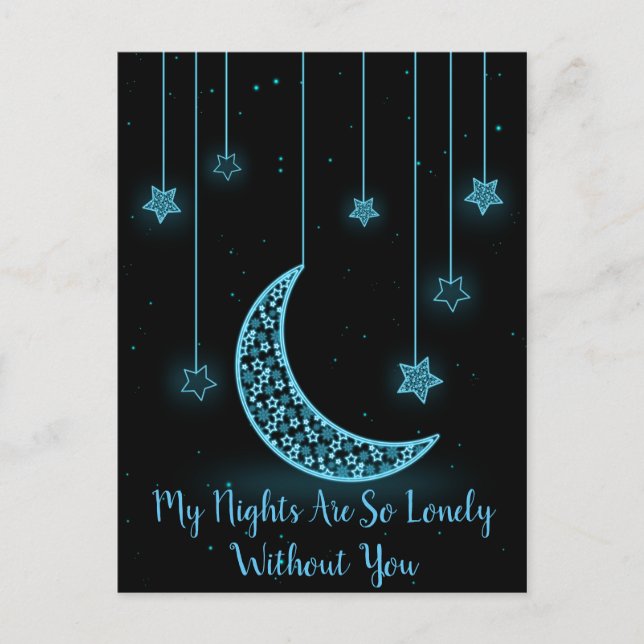 Carte Postale Lune et étoiles du Croissant Bleu et Noir si solit (Devant)