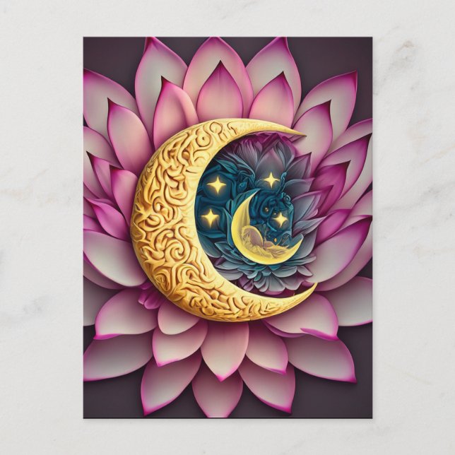 Carte Postale Lune et étoiles Lotus Fleur Création (Devant)