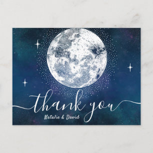 Carte Postale Lune et étoiles Marine Mariage bleu Merci