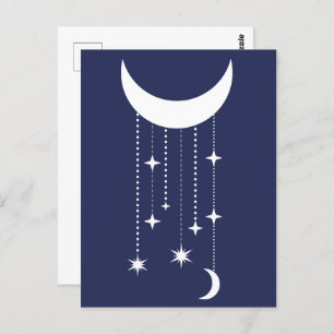 Carte Postale Lune et étoiles violet nuit perles ciel