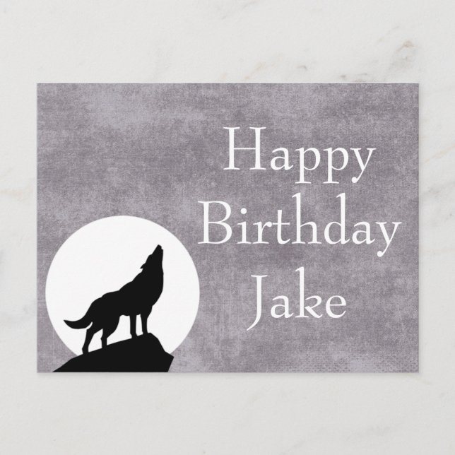 Carte Postale Lune et Howling Wolf Silhouette Anniversaire (Devant)
