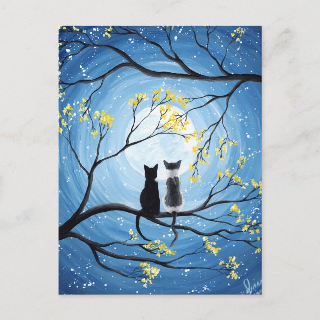 Carte Postale Lune lunaire avec chats (Devant)