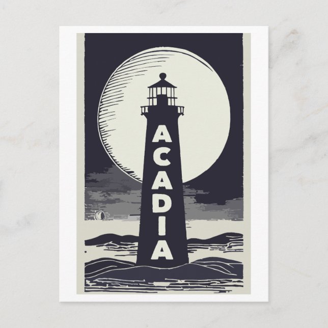 Carte Postale Lune phare du parc national Acadia (Devant)