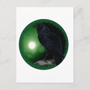 Carte Postale Lune verte Corbeau noir Goth Halloween Animal